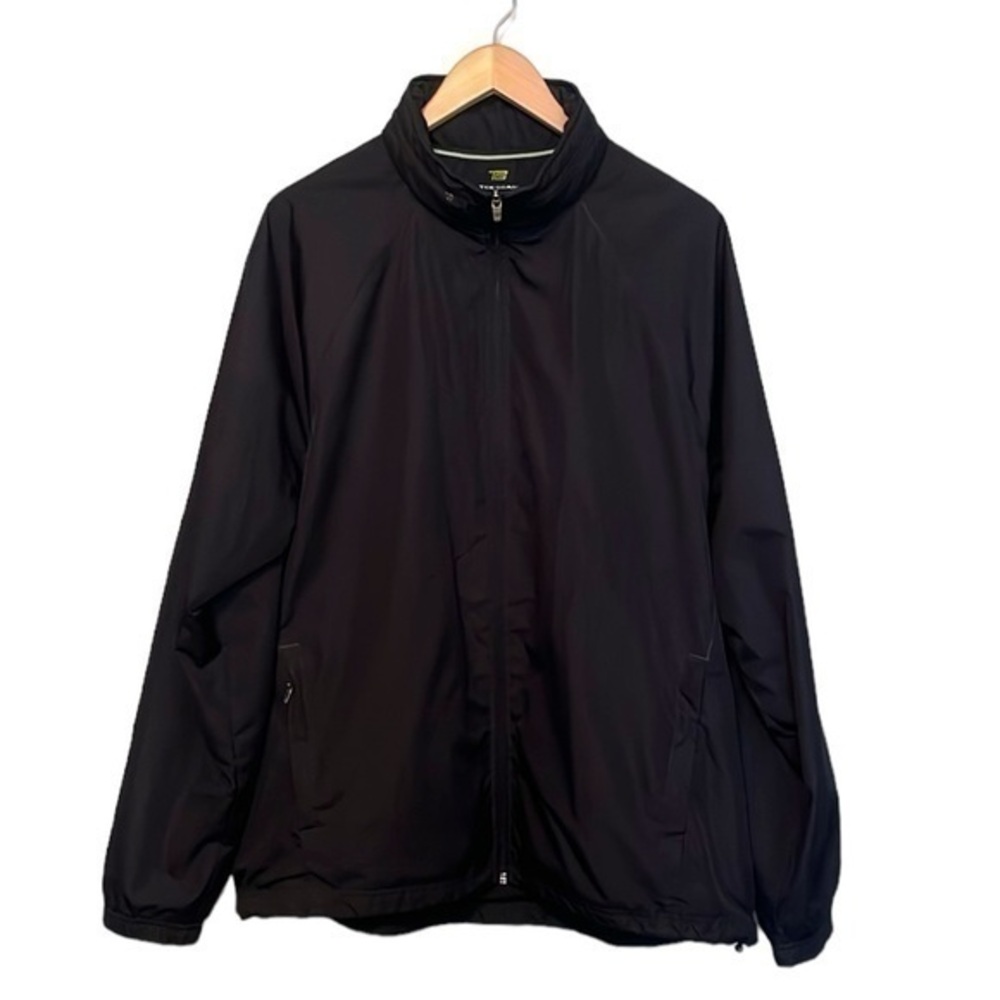 Tek Gear Full Zip Polyester Jacket, Mens Size XL, Black, attached hood in collar